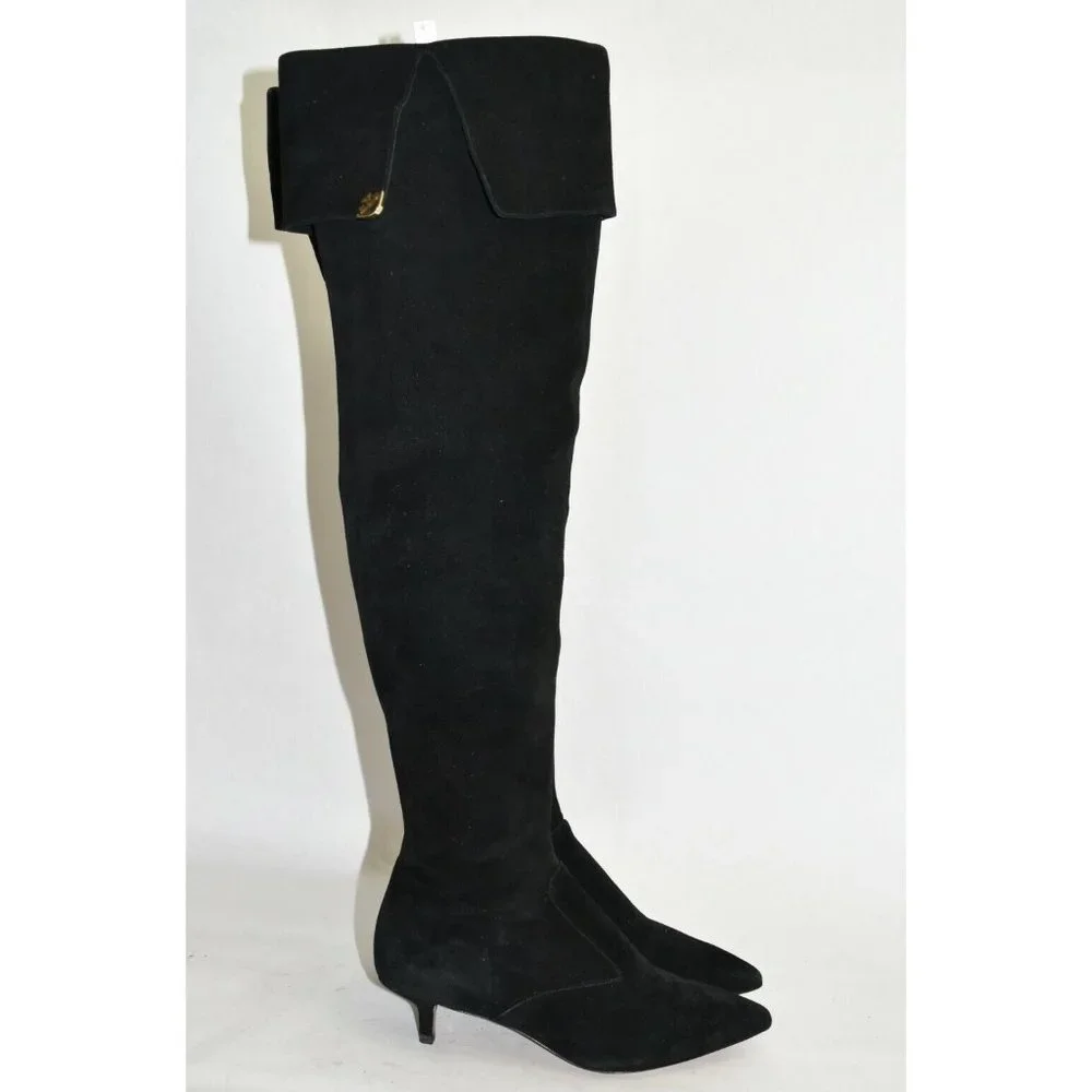 $650 TORY BURCH Elizabeth Pointy Toe Over the Knee Boot KITTEN BLACK 7  (M30)
